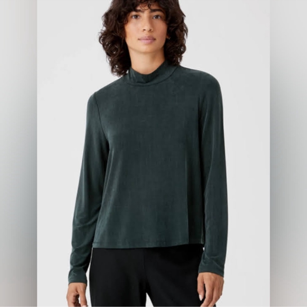 Eileen Fisher Mock Neck Tunic In Ivy Sandwashed Cupro Knit